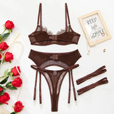 Women's Red Lace Lingerie Set with Underwire Bra High Waist Garter Belt Thong and Thigh Straps Romantic Bedroom Outfit Set 2026