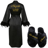 Customized Bathrobe for Women Personalized Name And Date Robe Add Any Text Gown for Bridal Party Feather Bride Robes