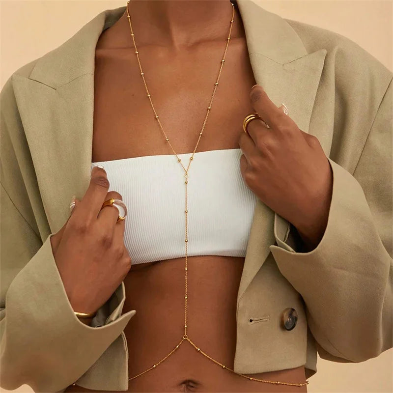 Simple Multilayer Rhinestone Back Chain Necklaces for Women Sexy Metal Shiny Crystal Bikini Waist Chain Body Chain Jewelry Gifts