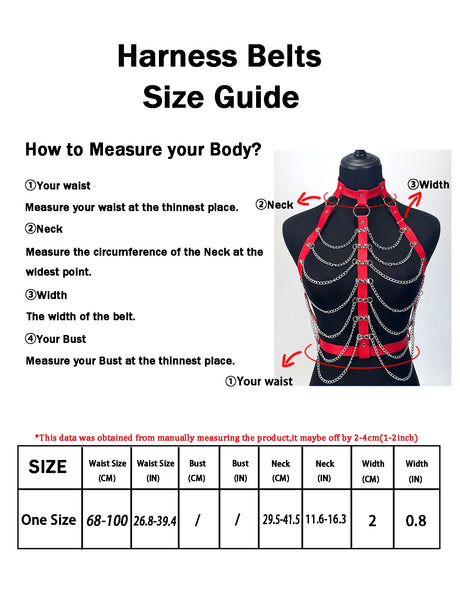 Women Gothic PU Leather Chest Harness Belt with Chain Bra Strap Adjustable Punk Y2K Body Harness Festival Layering Accessory