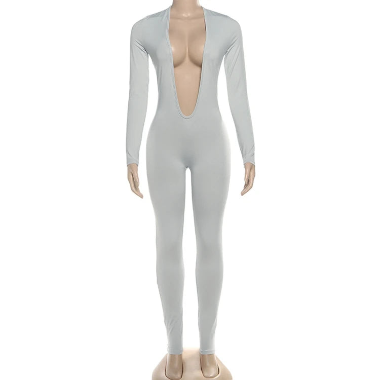 STYLISH LADY Cut Out Jumpsuits 2025 Autumn Women Long Sleeve V Neck Backless Bodycon Sexy Club Party Rompers Jumpsuits