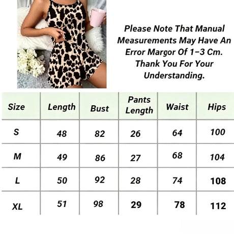 CHUANGERM Women'S Summer  Casual Home Pajama Set Leopard Print Printed Suspender Top And Elastic Waist Shorts For New Women