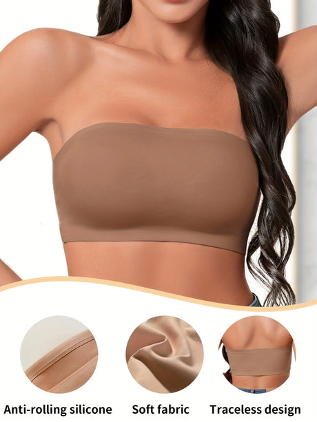 Hot Sale Seven Colors One Piece Women Seamless Strapless Bra Wireless Non-pad Bra Anti-skidding Ice Silk Traceless Strapless Bra
