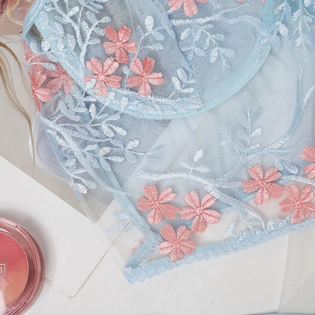 Women's Lace Floral Embroidery Bra And Panties Set See through Sexy Lingerie Underwear 2 Piece Female Bra Brief Set 9527E