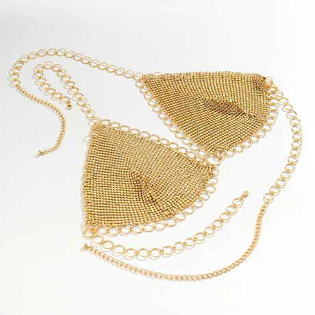 IngeSight.Z Sexy Shiny Rhinestone Mesh Underwear Bra Chest Chain for Women Luxury Crystal Summer Beach Festival Body Jewelry