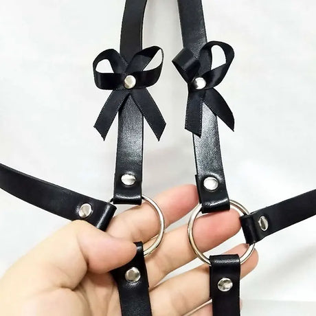 18 Leather Bondage Sleepwear Open Crotch Porn PU Garter Belt Lingerie Metal Chain Women Hot Babydoll Dress Strap Leg Sexy Briefs
