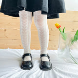 Lolita Girls Vertical Stripe Lace Mesh Pantyhose Cozy Wear Resistant Elastic Knit Elegant Sweet Princess Leggings