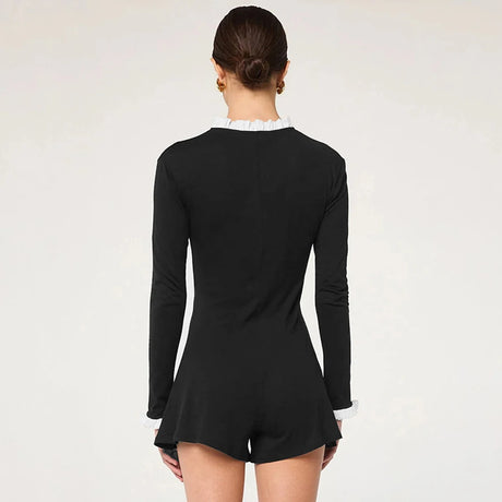 Spring and Autumn Women's Lotus Leaf Edge Decorative Long Sleeve Button Half Open Skirt Slimming Short jumpsuit Casual