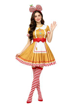 Gingerbread Woman Cosplay Costume for Women Christmas Halloween Masquerade Party Dress Set Stage Performance Fancy Outfit