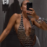 Women Sexy Backless Shine Diamond Body Chain Exotic Tanks Novelty Hollow Out Chest Chains Decor Bustier Tops Nightbar Clubwear