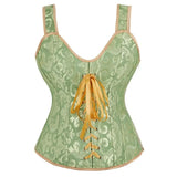 Gothic Corset Top With Straps Sexy Floral Zipper Brocade Overbust Lingerie Burlesque Body Shaper Lace Up Bustier Plus Size