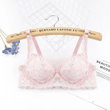 Plus Size Lace Ultra-thin Push Up Bra Women Sexy Hollow Out Lingerie Lady Lace Transparent Underwear Female Embroidery Solid Bra