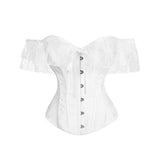 Women Sky Blue Retro Jacquard Corset Tops Lace Short Sleeved One Shoulder Sexy Slimming Shaper Overbust Bustiers Lingerie