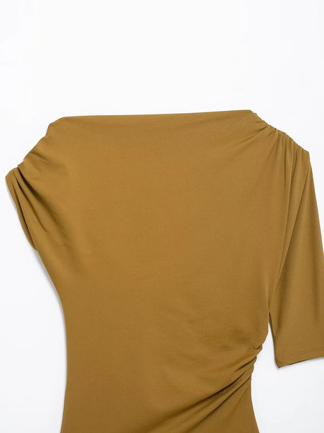 HH Vintage Women's Asymmetric Bustier Tops 2025 Female Sexy Skew Collar Off-shoulder Pleated Metal Decorate Shirt Streetwear