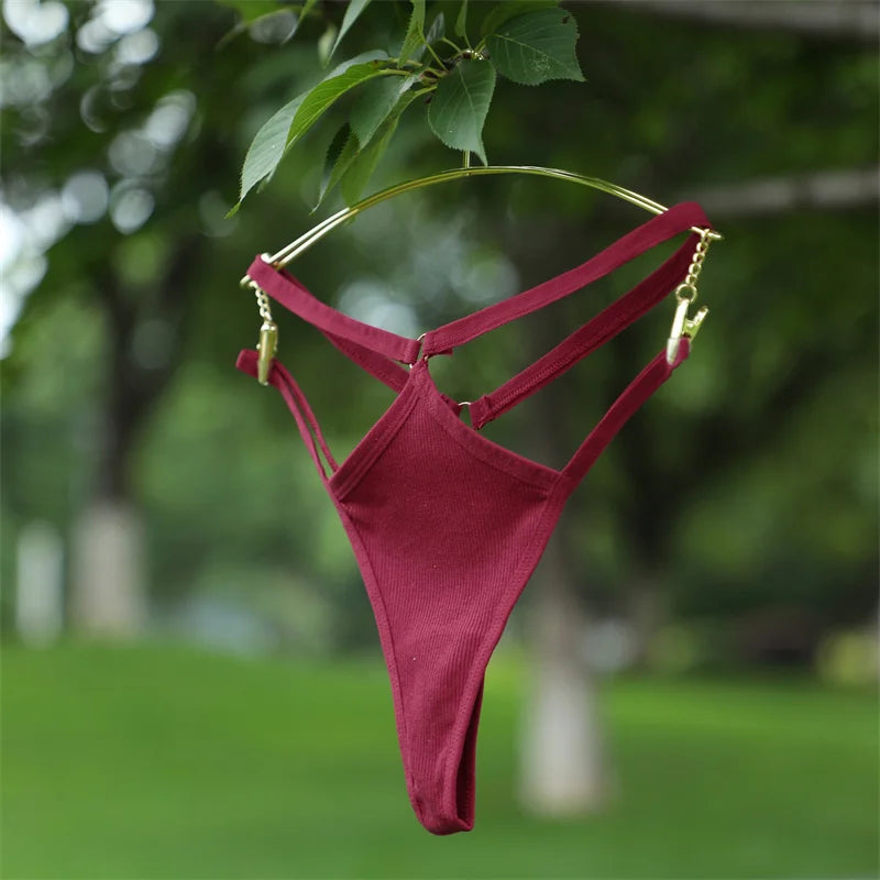 1PCS Women Sexy Cotton Panties Two Belts Hollow Out G-String Thongs Breathable Underwear for Female Solid Color Lingerie S-XL