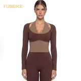 Gym Clothes Woman Color-blocking Lace Yoga Top Slim Fit Breathable Long Sleeve Sportswear Fitness Leggings Workout Athletic Wear