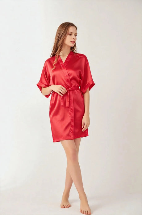 Women Satin Kimono Robe Silky Bride Bridesmaid Bathrobe Short Nightgown for Wedding Party Spa Sleepover Home Sleepwear Robes