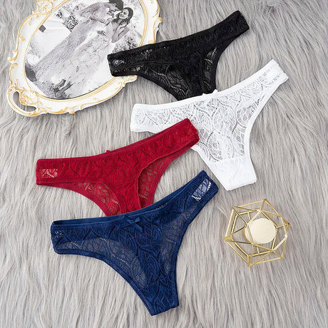 Lace Sexy G-String Thong Transparent Women Panties Low Waist Thongs Hollow Out Female Briefs Soft Intimate Lady Underwear
