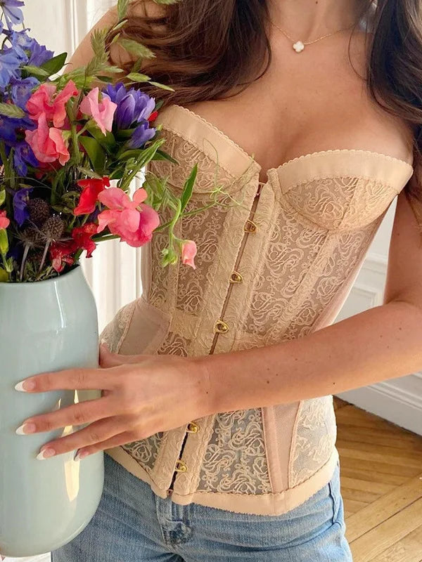 Spicy Girl Sexy Tight Corset Sexy Lace Hollow Out Sleeveless Strapless Tube Top 2026 Summer Fashion Women Street Trendy Tanks