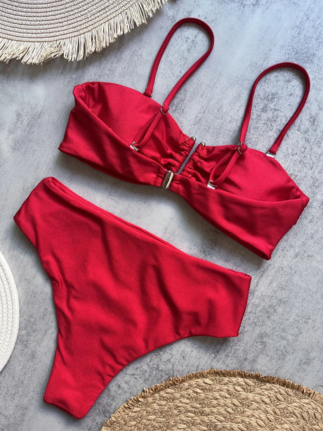 Bandeau Bikini Push Up Women Swimsuits 2025 Sexy Female Swimwear Brazilian Bikini Set Thong Biquini Swim Suits Solid Beachwear