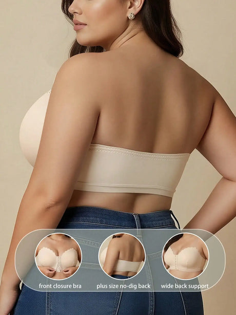 Summer Thin Black Strapless Front-Clasp Bra, Curve Large-Size Underwear, Wireless Bra Bandeau, Comfortable Single Bra Piece