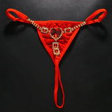 Red Crystal Heart Thong G String Women Chain Sexy Panty Rhinestone Bikini Decoration Bottom 2024 Luxury Designer Accessories
