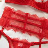 Diccvicc Eyelash Floral Lace Lingerie Cut Out Bra Wide Garter Underwear Set See Through Seductive Intimate Apparel Exotic Outfit