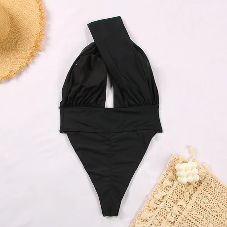 Women's Solid One-Piece Bikini Bodysuit Swimwear High Waist Sexy One-Shoulder Bathing Suit Beachwear