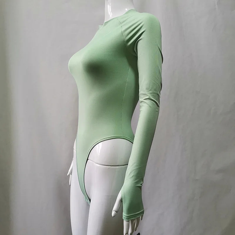 Women Sexy Long Sleeve Bodysuit Club Top goth clothing Mock Neck solid costume streetwear Party Body Outfit High Waist jumpsuit