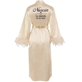 Customized Bathrobe for Women Personalized Name And Date Robe Add Any Text Gown for Bridal Party Feather Bride Robes