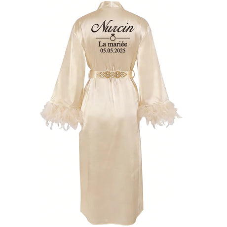 Customized Bathrobe for Women Personalized Name And Date Robe Add Any Text Gown for Bridal Party Feather Bride Robes