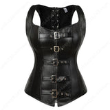 Women Corset Bustier Steampunk Zipper Corset Top Black Leather Corset With Straps