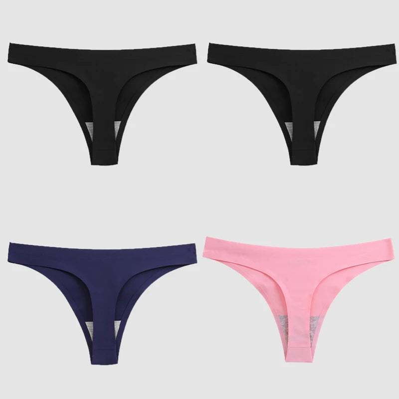 WarmSteps 4PCS/Set Sexy Women Panties Silk Satin Female Thongs Lingerie Soft Cozy Underwear Hot G-Strings Seamless Sports T-Back