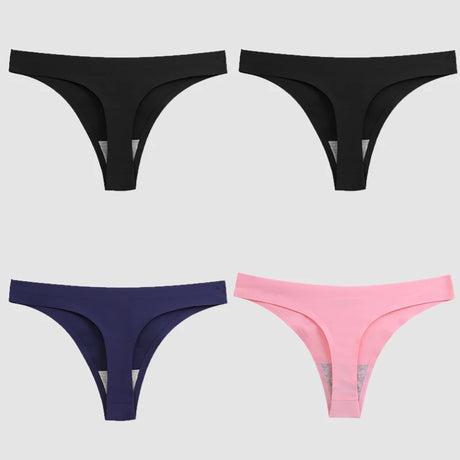 WarmSteps 4PCS/Set Sexy Women Panties Silk Satin Female Thongs Lingerie Soft Cozy Underwear Hot G-Strings Seamless Sports T-Back
