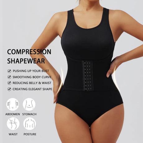 Women Bodysuit Shapewear with Zipper Belt Tummy Control Fajas Body Shaper Snap Crotch Waist Trainer Slimming Cincher Corset Tops