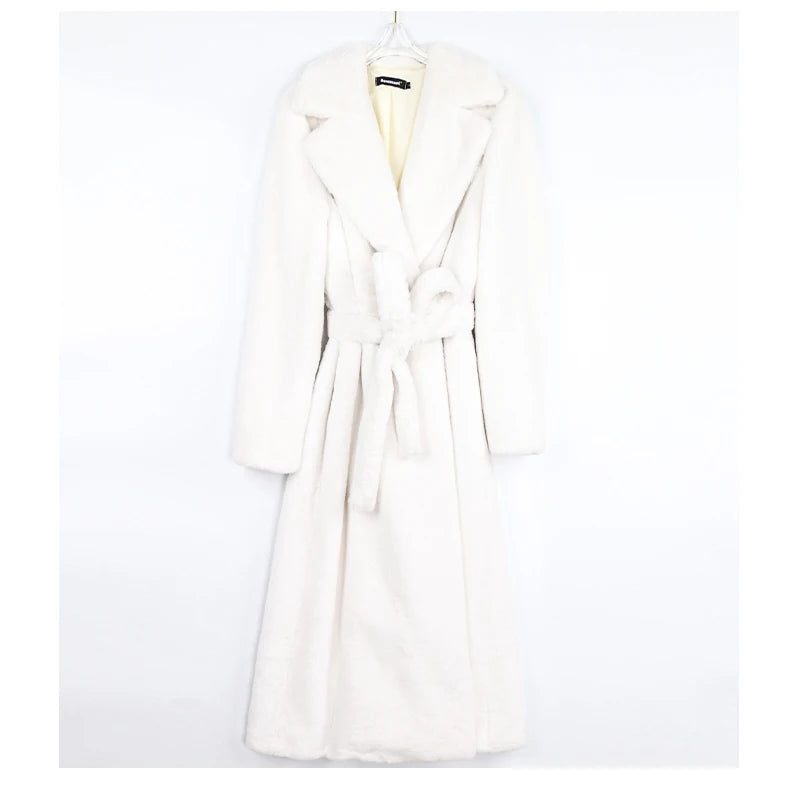 Mauroicardi Winter Long White Black Warm Thick Soft Flowy Fluffy Faux Fur Coat Women Sashes Loose Casual Furry Overcoat 2024