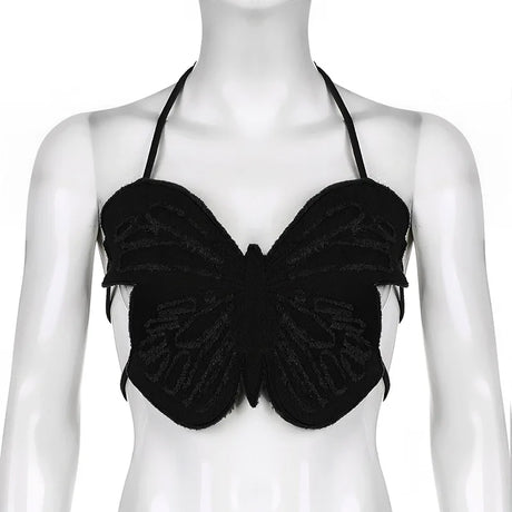Hot Butterfly Jeans Crop Top Backless Strap Camis Sexy Lingerie Bow Bra Women Beach Mini Vest Butterfly Tank Tops Party Clubwear