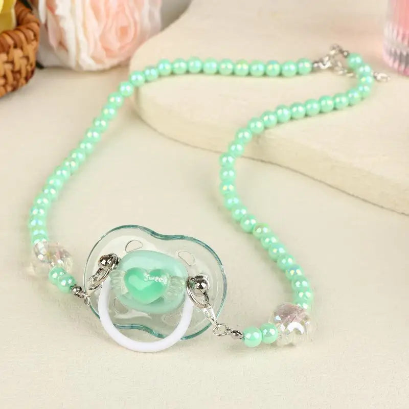 【Beautiful】Sweet Beads Chain Pacifier Gag Collar Couple Toy Soft Silicone High-end Adult Pacifier Creating An Exclusive Luxury
