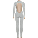 STYLISH LADY Cut Out Jumpsuits 2025 Autumn Women Long Sleeve V Neck Backless Bodycon Sexy Club Party Rompers Jumpsuits