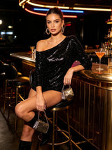 Women Black Sequin Off Shoulder  Party Sparkly Blouse Casual Evening Glitter Top Night Out Clubwear Party Top