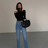 Fashion Skew Collar Off-shoulder Long-sleeved T-shirts Women Spring 2023 New Solid Slim Fit Crop Top Sexy Hollow Out Tees Shirts