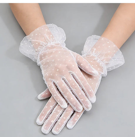 Short Dot Embellished Wedding Veil Performance Gloves for Women Netting Bridal Wedding Gown Polka Dot Gloves Breathable Gloves