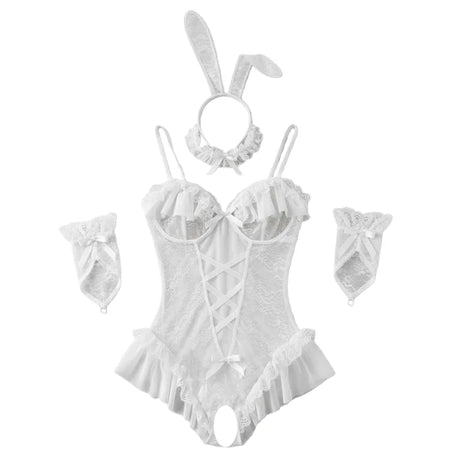 Lace Jumpsuit Open Crotch Tight Fitting Bunny Cos Sexy Lingerie Breast Opening Hollow Adult Sexy Uniform Women Rompers Clothing