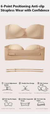 Wireless Strapless Bra Women Double Front Buckle 6Point AntiSlip 3Level 3D Molded Petal Deep V Seamless Multiway Pushup Bra 1PC
