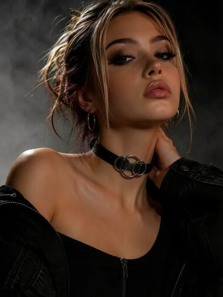 Street Style Gothic Punk Pu Leather Choker With O-Ring Adjustable Collar Necklace For Women, Perfect For Halloween