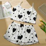 Heart Print Pajama Set Sleeveless Crop Top and Shorts Comfy Sleepwear Loungewear Nightwear Casual Soft T-Shirts Shorts
