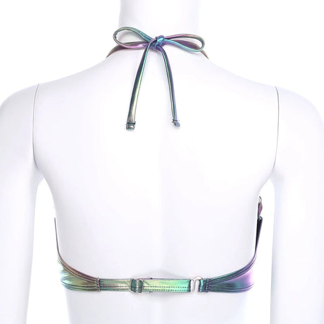 Women Shiny Bikini Bra Top Halter Neck Sheel Mermaid Swimwear Bead Chains Padded Bra Swim Tops Hawaii Beach Party Bathing Suit