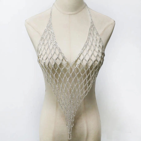 Sexy Sparkly Tassel Chest Chain Mesh Tassel Body Harness Chest Chain Bra Top Rhinestone Lingerie Bikini Sexy Body Jewelry Gift
