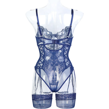 Women's Fishnet Bodystocking One-Piece Lace Teddy Underwear Erotic Open-Crotch Lingerie for Couple Role Play