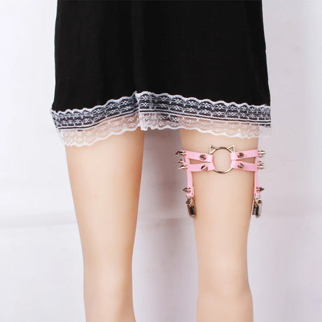 Sexy Leather Spike Garter Belt Elastic Leg Anklet Girl Women Harness Goth Rock Gothic Rivet Punk Cat Thigh Garter